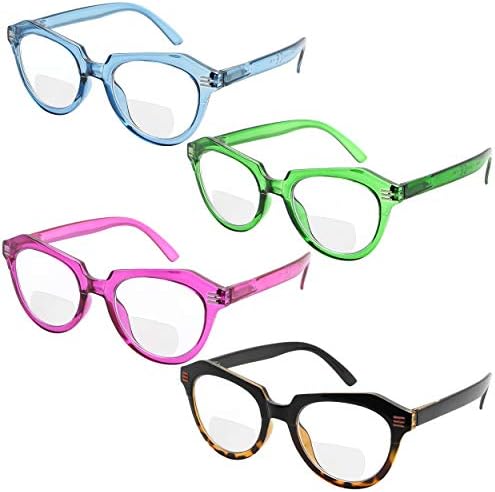 Дамски Бифокални Очила За четене Eyekepper, 4 опаковки, Женски Бифокални Очила За четене в стил Котешко око