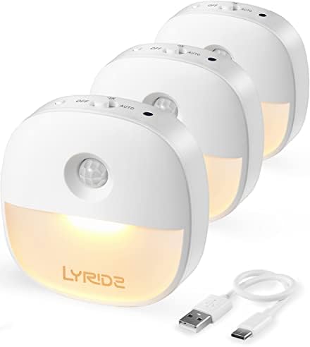 Акумулаторна лека нощ Lyridz, лека нощ на батерии с датчик за движение, Мини-led лампа за шкаф с регулируема