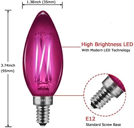 3 опаковки Розови 6 W led Лампи Edison С основа под формата на Канделябра e12, с Регулируема яркост C35 под