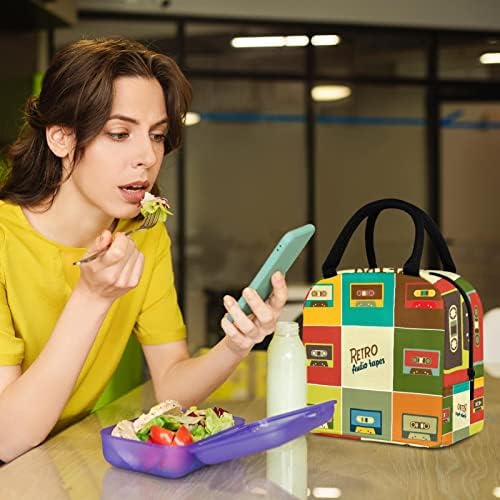 Ретро Аудиокасети Чанта за Обяд за многократна употреба пакет за хранене е Подходящ и за офис, училище, Плаж