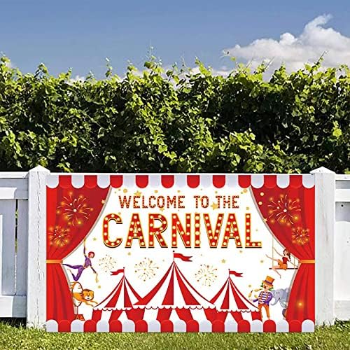 Украса за партита в стила на Карнавала, 71x43 Инча, с Банер Добре дошли в Карнавал, Червен Цирк Фон, Банер за