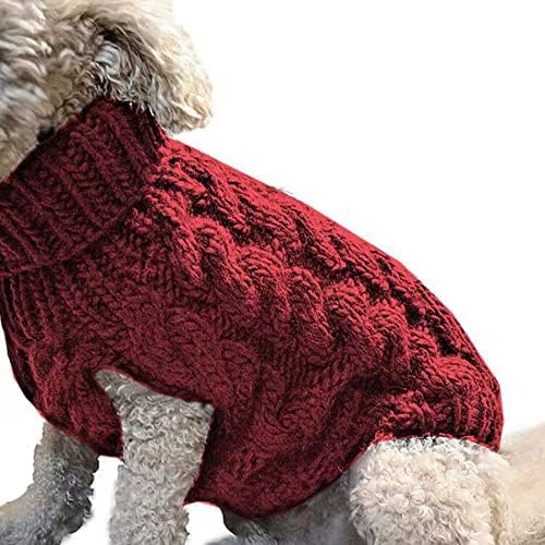 Пуловер за кучета с висока воротом - Зимно палто, класическа вязаная дрехи с отвор за каишка за студено време,