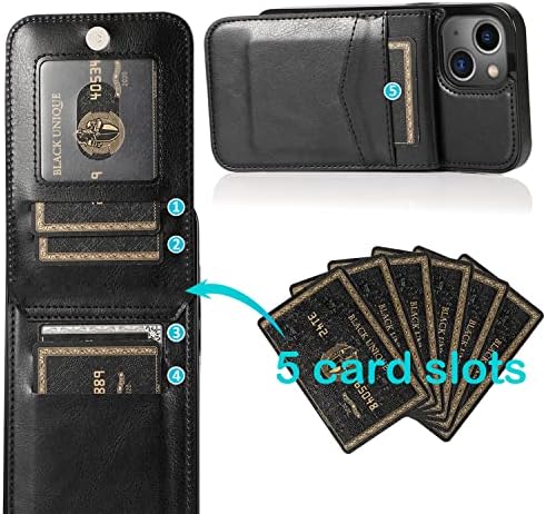Калъф за телефон TENOC, Съвместим с iPhone 14 и iPhone 13, Кожен Калъф-портфейл с Отделения за карти, Защитен
