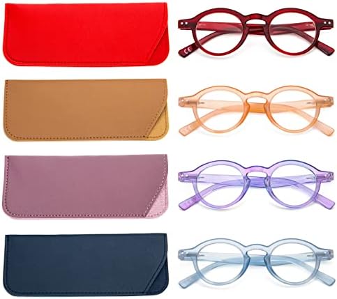 KoKoBin 4-Pack Малки Кръгли Очила за четене В Удобен Цветен Стилни Рамки за Жени