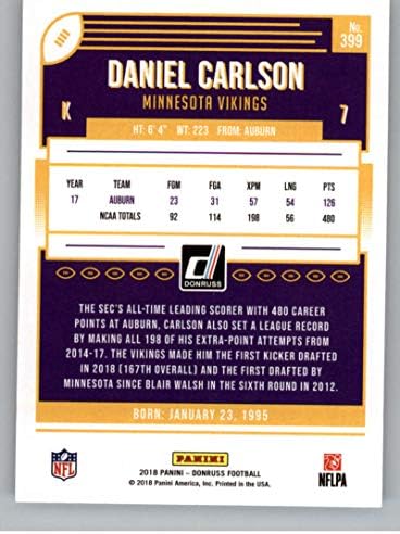 2018 Donruss Football 399 Карта начинаещ Минесота Викингс Дэниела Карлсън Официалната търговска картичка начинаещ