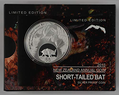 Сребърни монети, деноминирани 5 новозеландски долара 2013 г. - Короткохвостая прилеп номинална стойност от 5