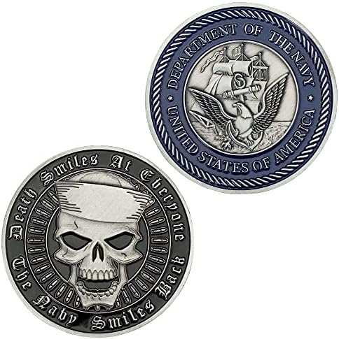 Сребърна Монета С Изображение на Череп Военна Монета Департамент на САЩ Бреговата охрана на ВМС на САЩ за Спомен