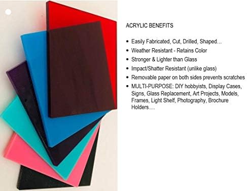 3 Опаковки Цветни листа от лят акрил, плексиглас с дебелина 1/8 инча (3 мм), лесно режущегося пластмасови плексиглас