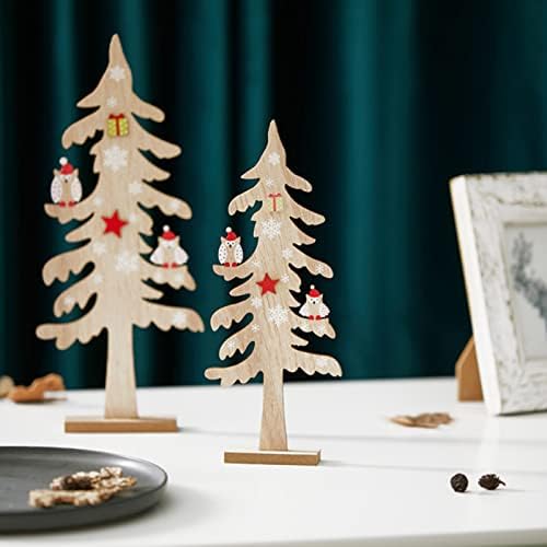 Дървена Коледно Дърво, Украшение във формата на Бухал, Ръчно Рисувани, Настолна Малка Елха, рецепцията е в търговския