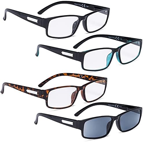 Очила за четене LUR за мъже - 4 комплекта Ридеров включват Слънчеви очила за четене
