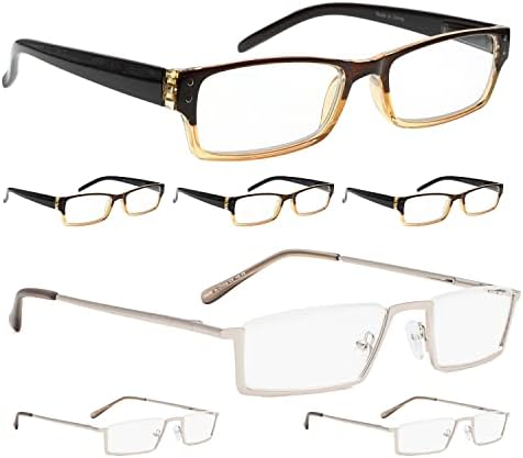 LUR 4 Опаковки класически очила за четене + 3 опаковки на метални очила за четене в полукръгла рамка (общо 7