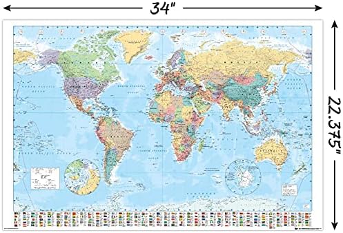 Плакат на стената Trends International World Map 2019, 22.375 x 34, Версия без рамка