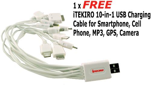 iTEKIRO AC Стенно Зарядно за Кола dc Комплект за Panasonic DMC-FX10P + iTEKIRO 10-в-1 USB Кабел За зареждане