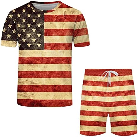 Летни Мъжки Тениски с Флага на Деня на Независимостта, Пролетно-Летен Спортен Комплект за Почивка, Удобен Кратък