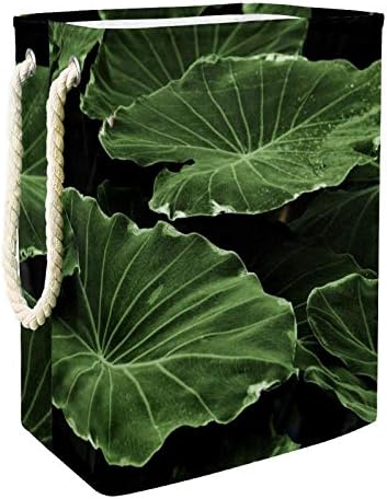 Количка за бельо Зелено Листо Лотос Природно Растение Сгъваема Кошница за съхранение на бельо с Дръжки Подвижни